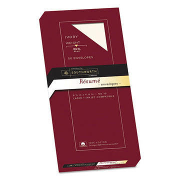 Southworth® 100% Cotton Resume Envelope, #10, Commercial Flap, Gummed Closure, 4.13 X 9.5, Ivory, 50-box freeshipping - TVN Wholesale